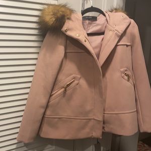 Zara Baby Pink jacket with brown fur hood